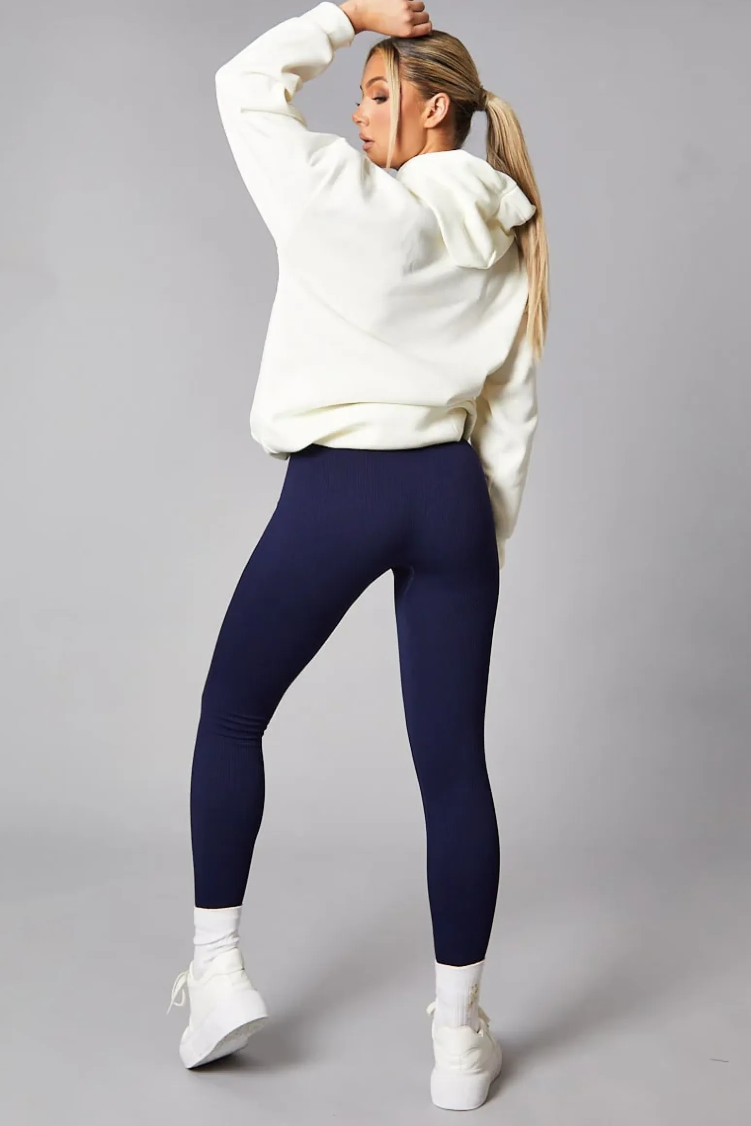 Rebellious Fashion Navy Rib Knit High Waisted Leggings - Ren