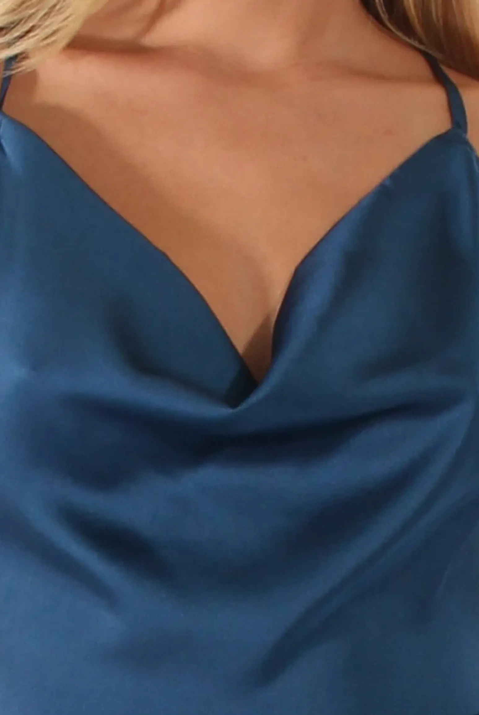 Rebellious Fashion Navy Satin Cowl Neck Playsuit - Kasia