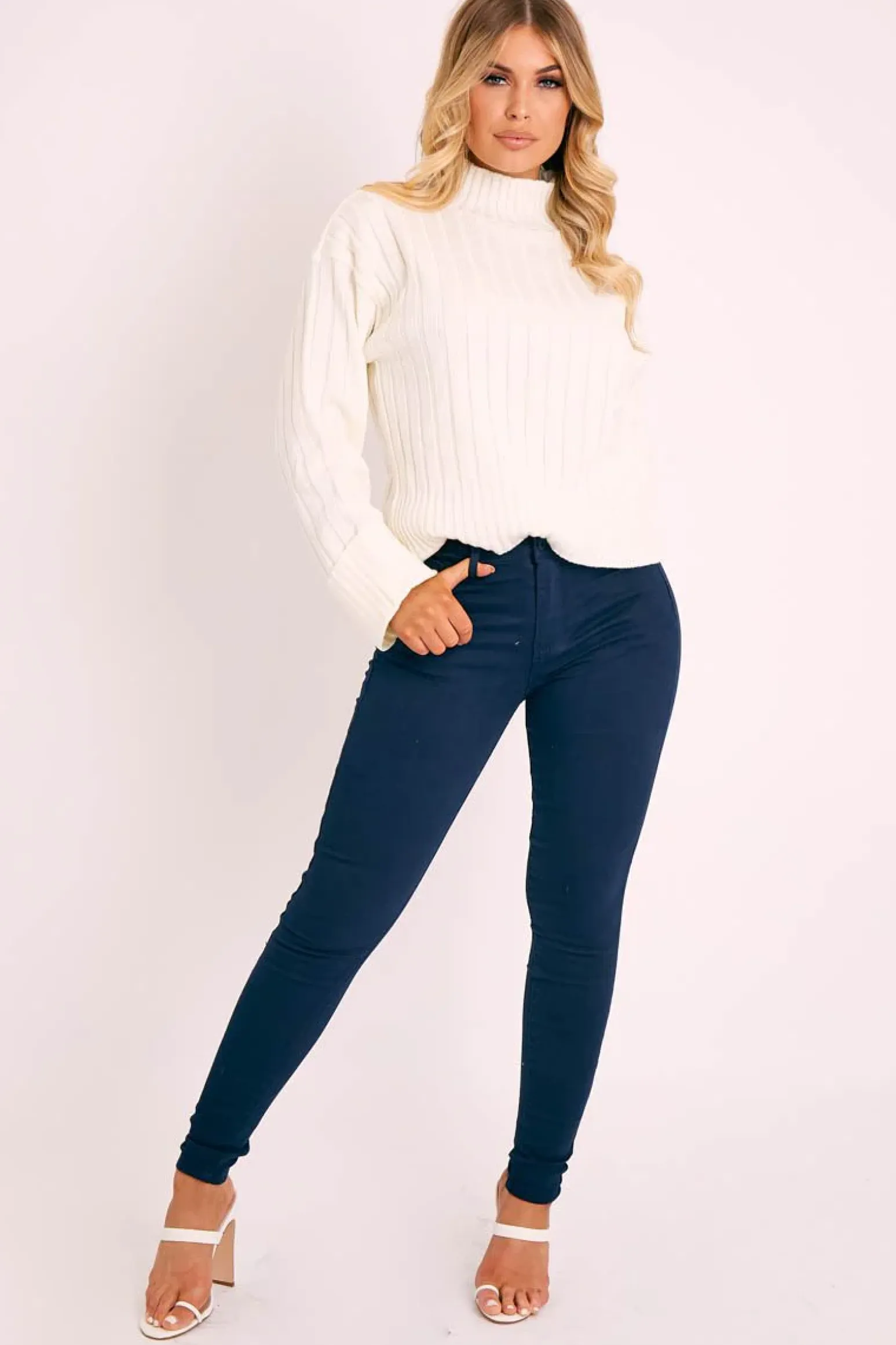 Rebellious Fashion Navy Skinny Stretch Denim Jeans - Maeva