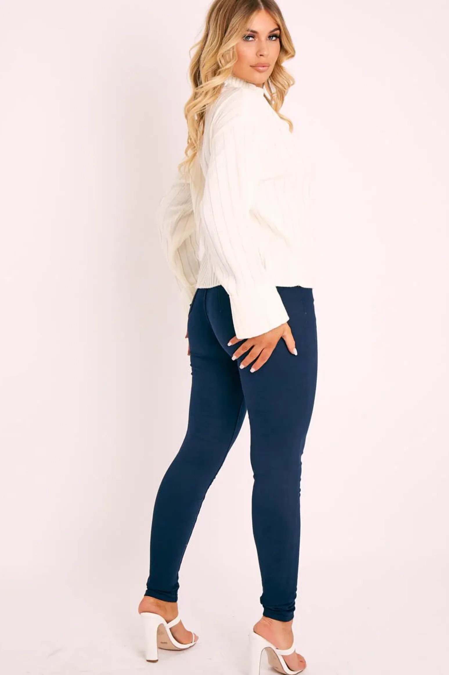 Rebellious Fashion Navy Skinny Stretch Denim Jeans - Maeva