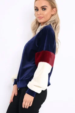 Rebellious Fashion Navy Soft Fur Jumper with Contrast Sleeves - Erla