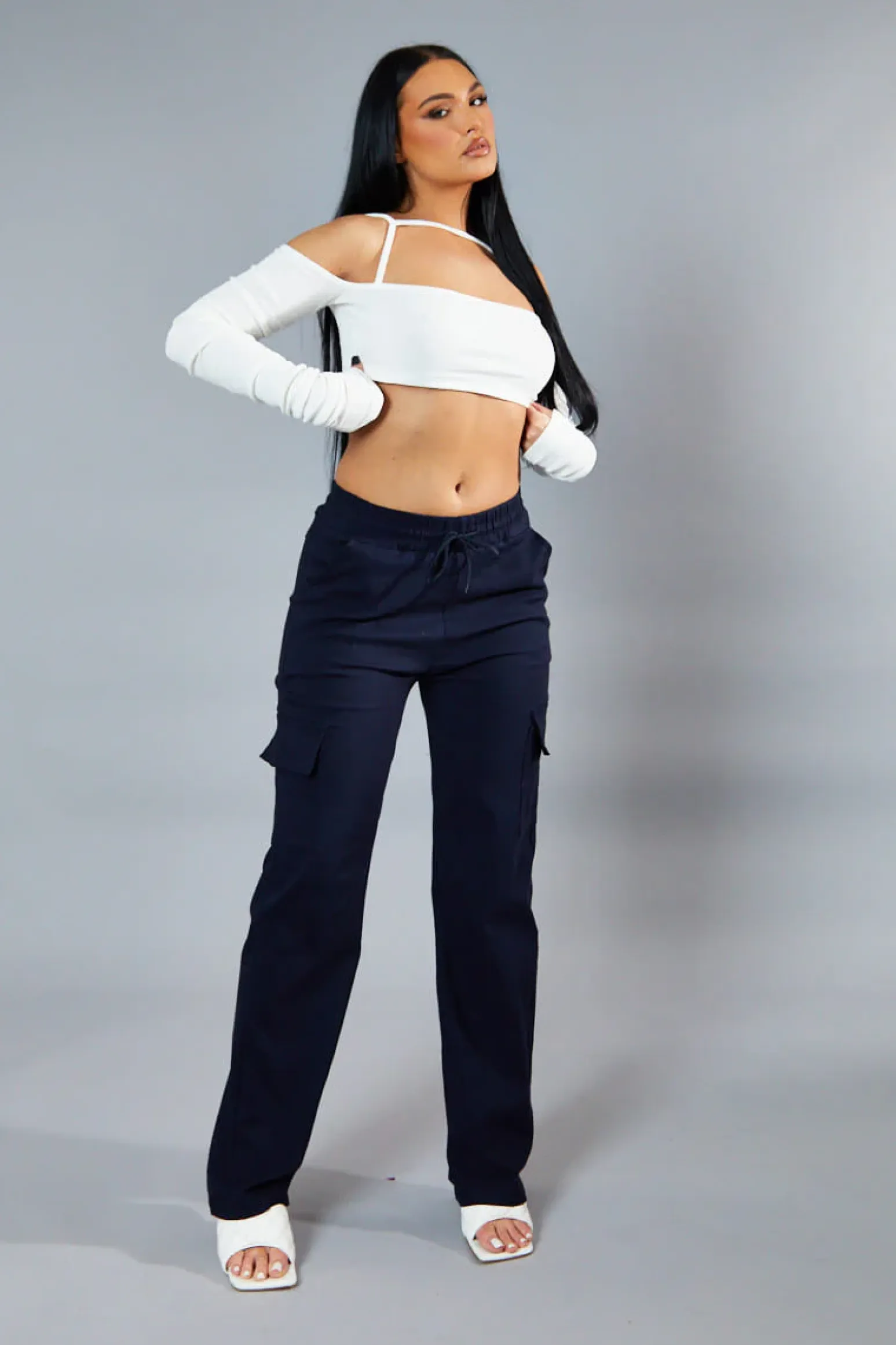 Rebellious Fashion Navy Straight Leg Cargo Trousers - Rian