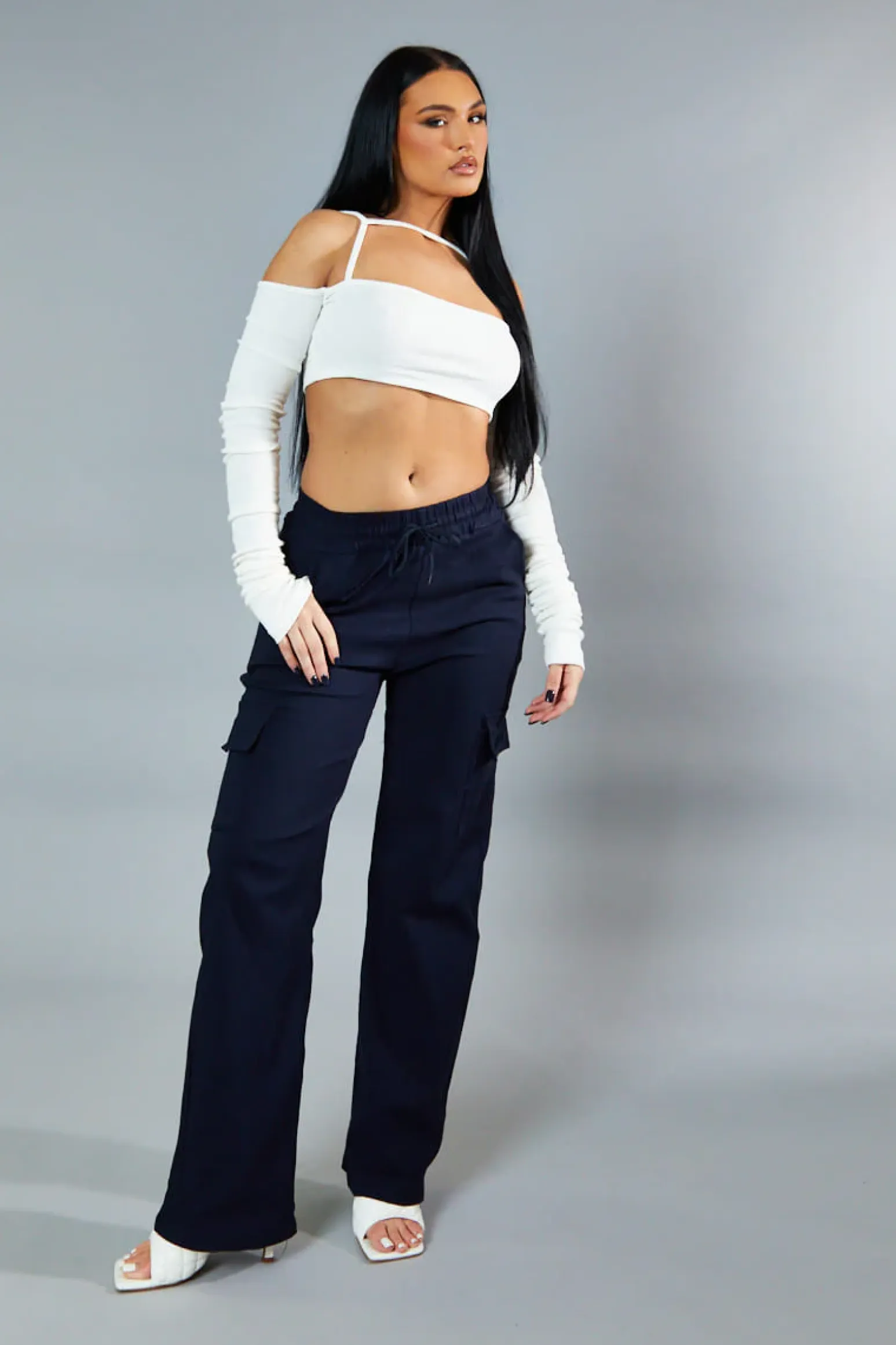 Rebellious Fashion Navy Straight Leg Cargo Trousers - Rian