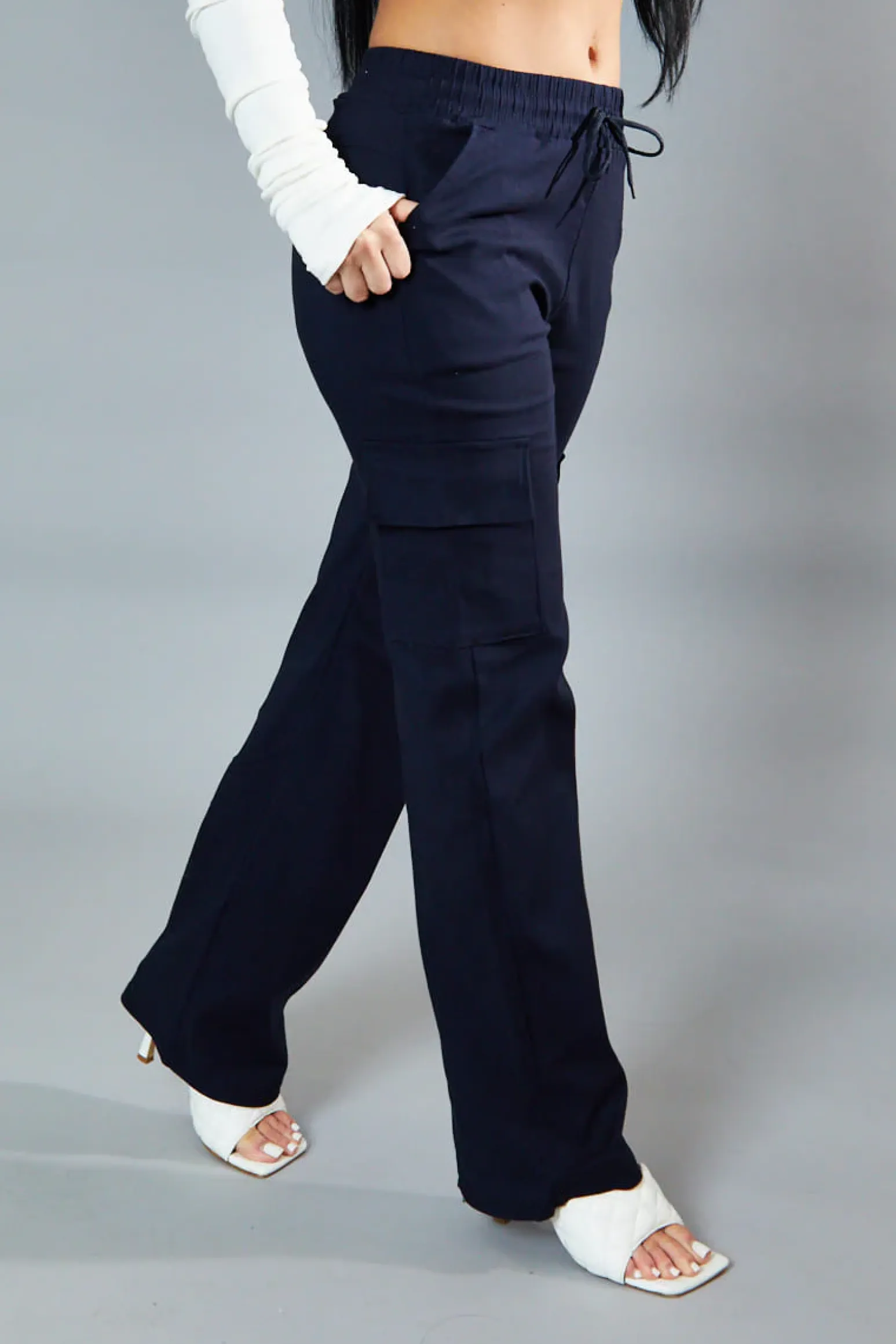 Rebellious Fashion Navy Straight Leg Cargo Trousers - Rian