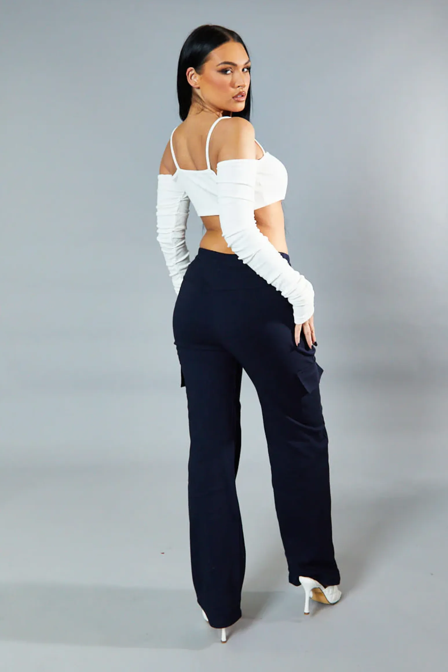 Rebellious Fashion Navy Straight Leg Cargo Trousers - Rian