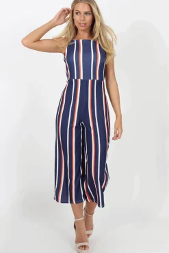 Rebellious Fashion Navy Striped Culotte Jumpsuit - Beatrix