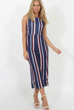 Rebellious Fashion Navy Striped Culotte Jumpsuit - Beatrix