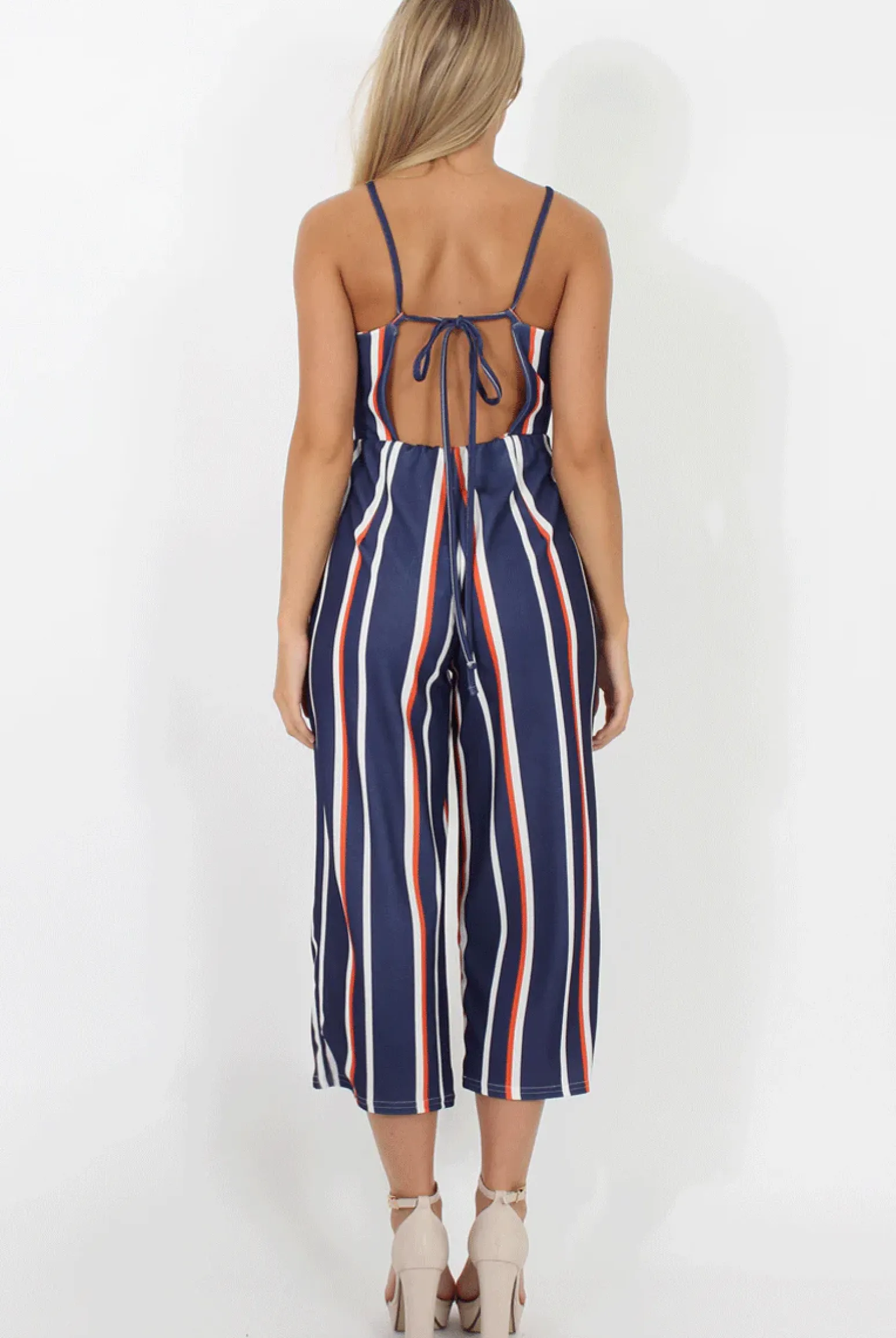 Rebellious Fashion Navy Striped Culotte Jumpsuit - Beatrix