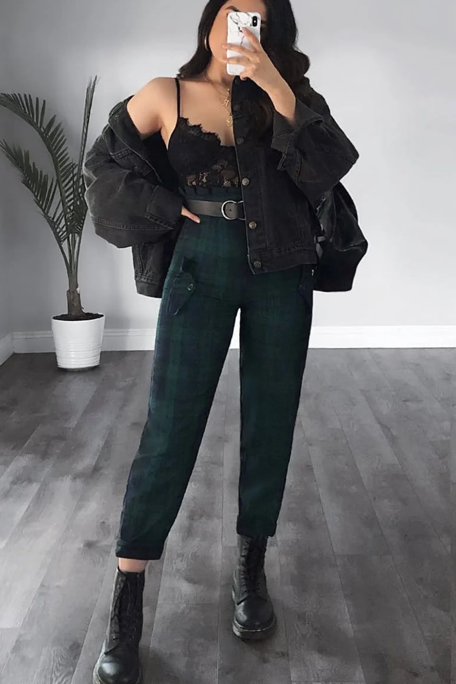 Rebellious Fashion Navy Tartan Frill Detail Trousers - Bristal