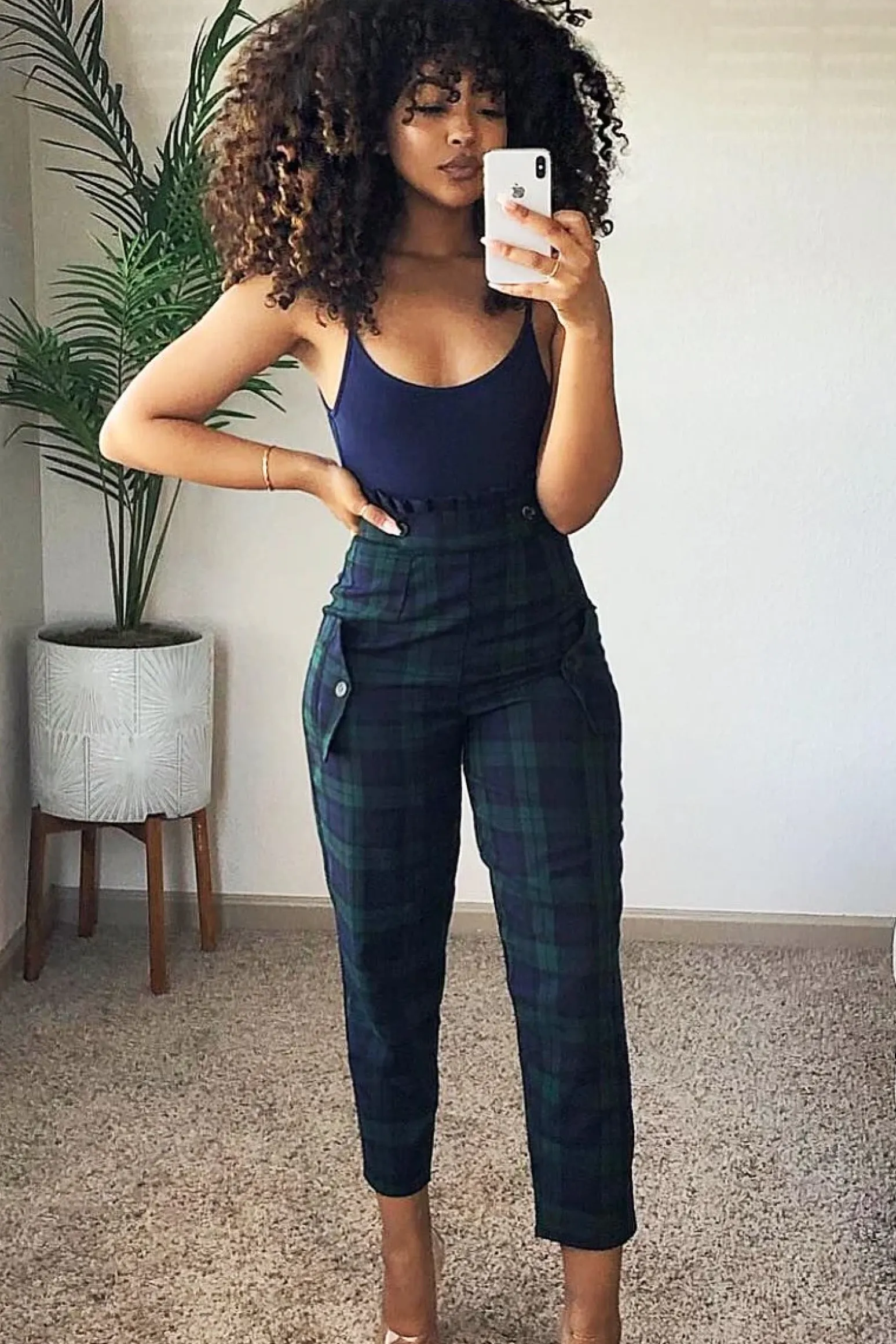 Rebellious Fashion Navy Tartan Frill Detail Trousers - Bristal