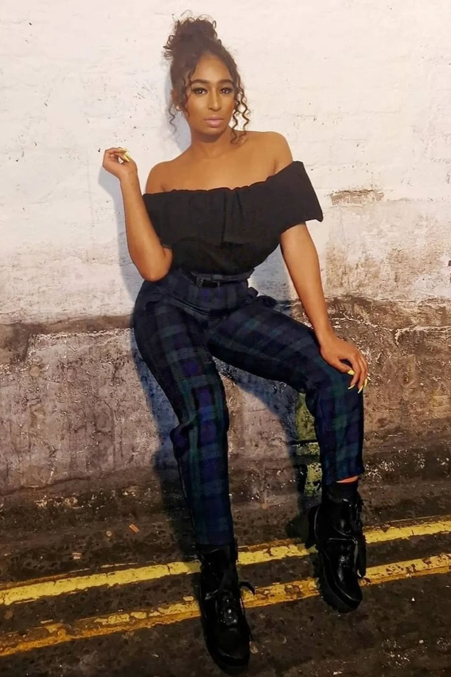 Rebellious Fashion Navy Tartan Frill Detail Trousers - Bristal