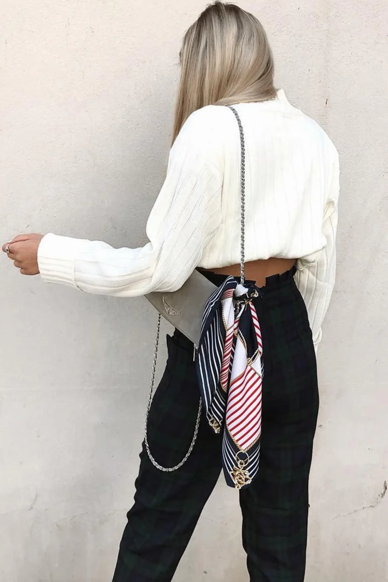 Rebellious Fashion Navy Tartan Frill Detail Trousers - Bristal