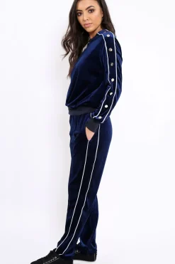 Rebellious Fashion Navy Velvet Striped Set - Becka