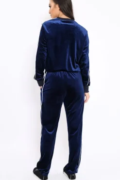 Rebellious Fashion Navy Velvet Striped Set - Becka
