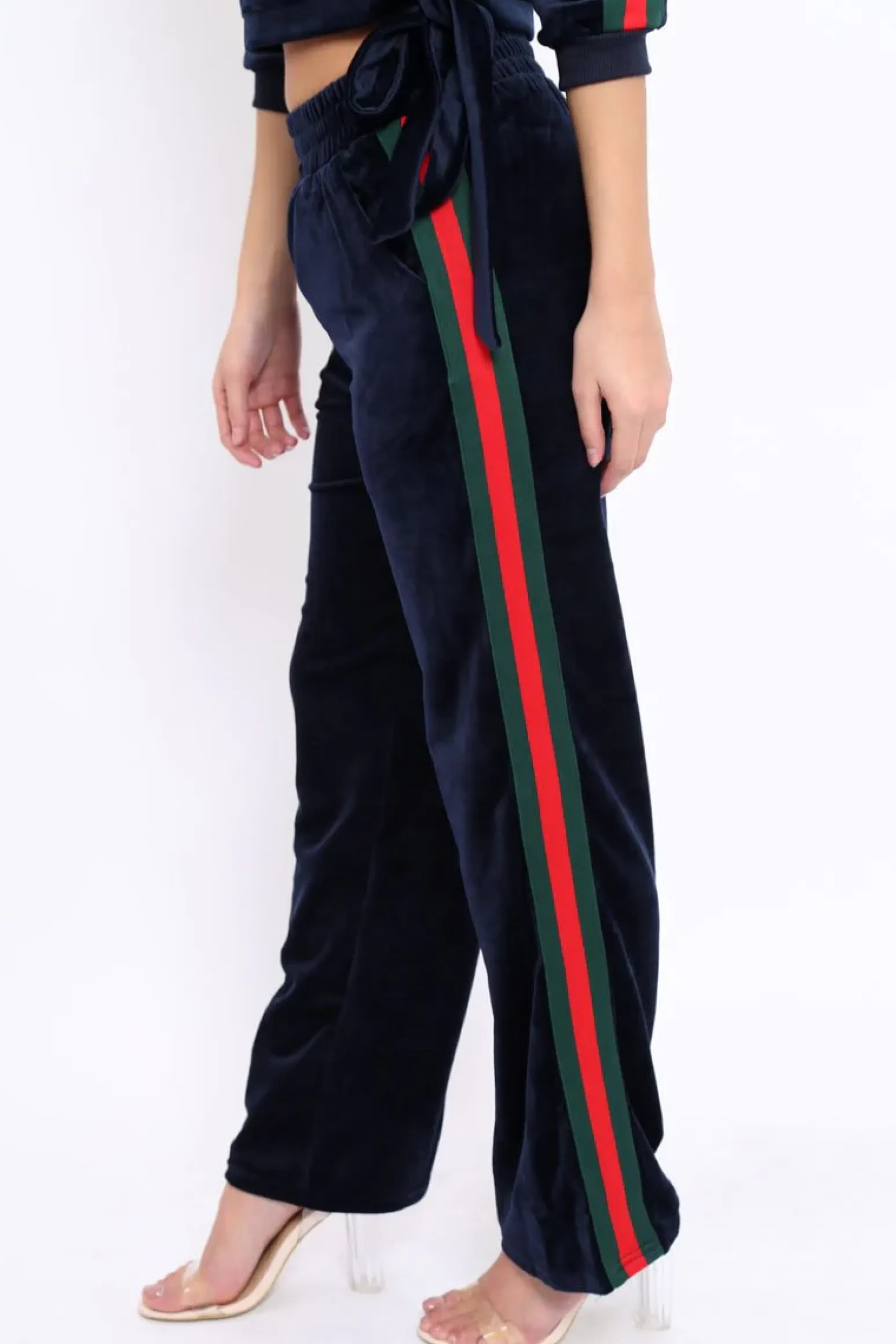 Rebellious Fashion Navy Velvet Striped Set with Bow - Kelbie