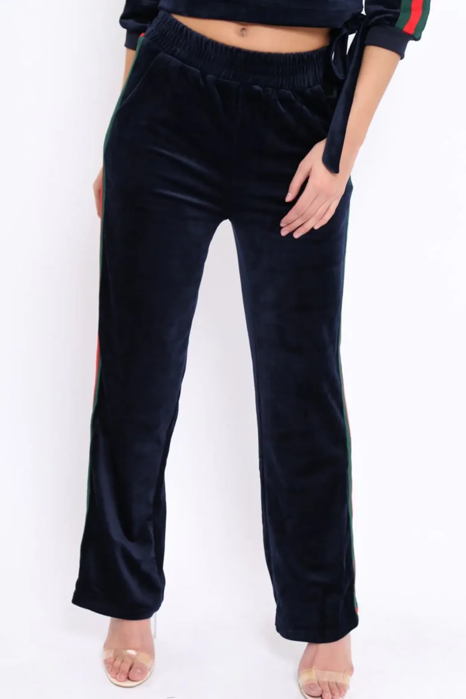 Rebellious Fashion Navy Velvet Striped Set with Bow - Kelbie