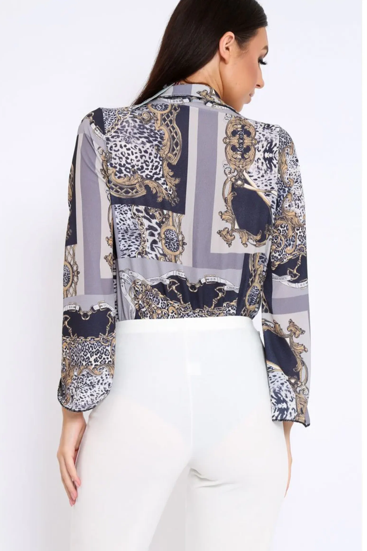 Rebellious Fashion Navy V-Plunge Leopard Print Bodysuit - Hazell