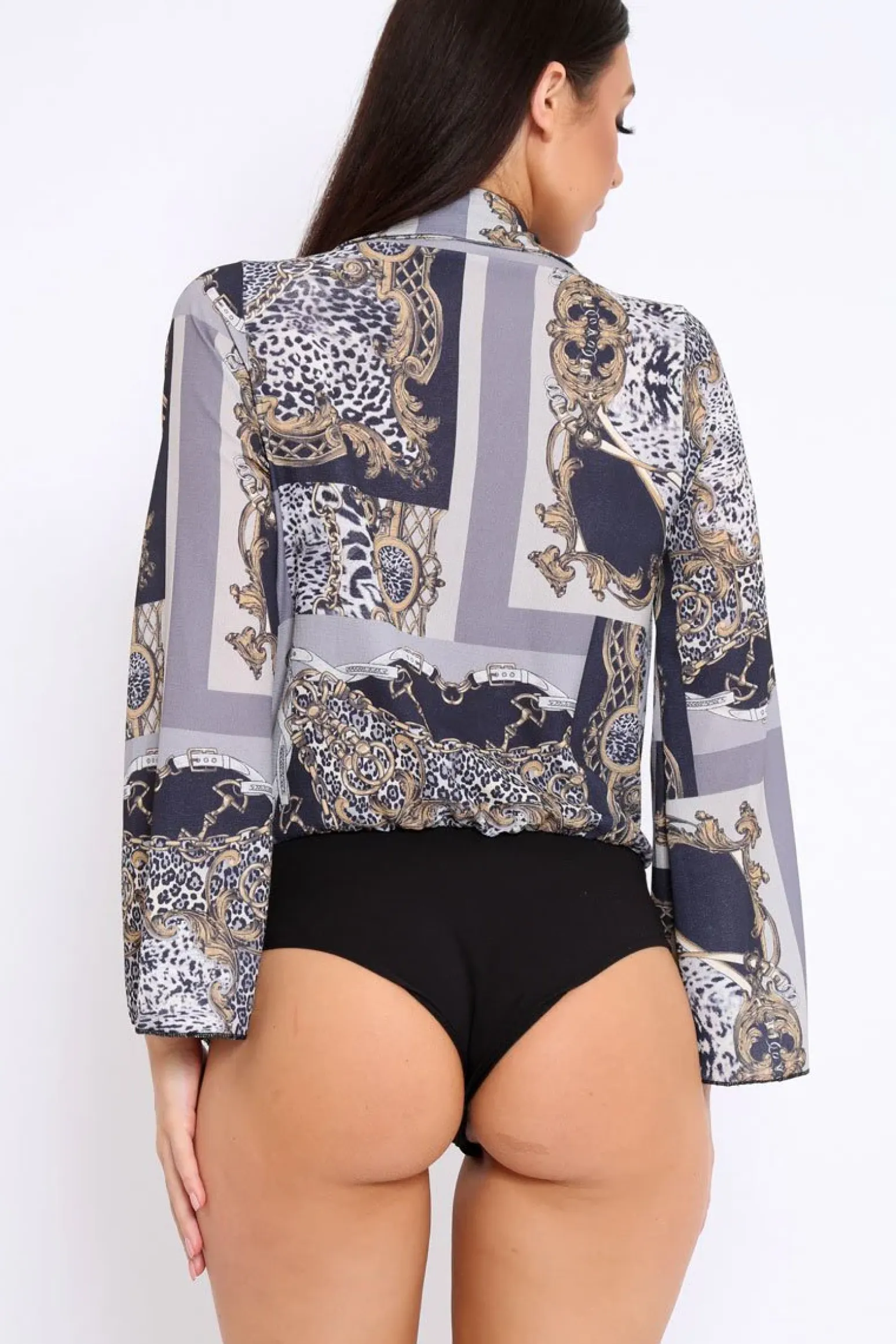 Rebellious Fashion Navy V-Plunge Leopard Print Bodysuit - Hazell