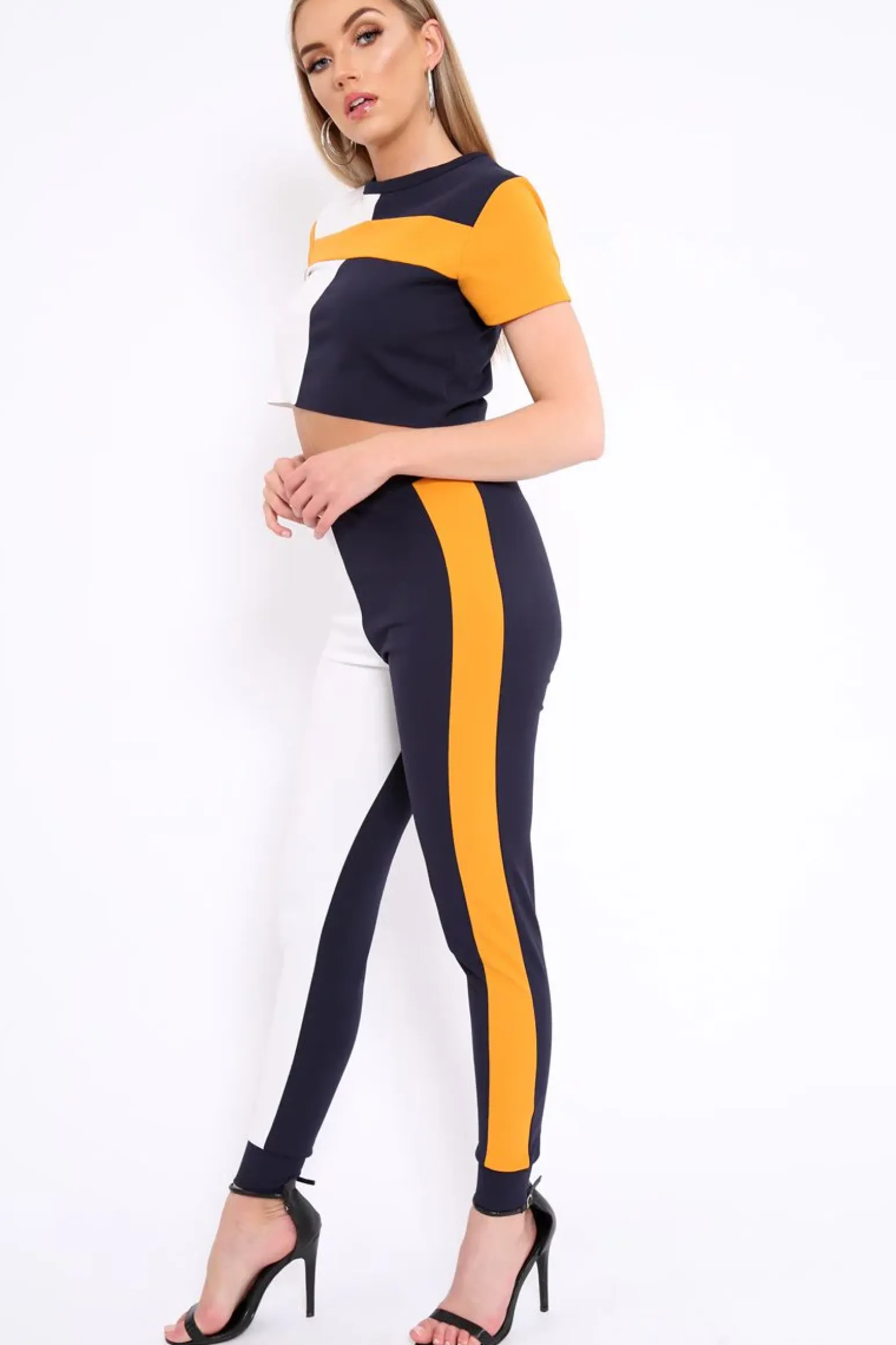 Rebellious Fashion Navy Yellow and White Colour Block Co-ord - Sybil