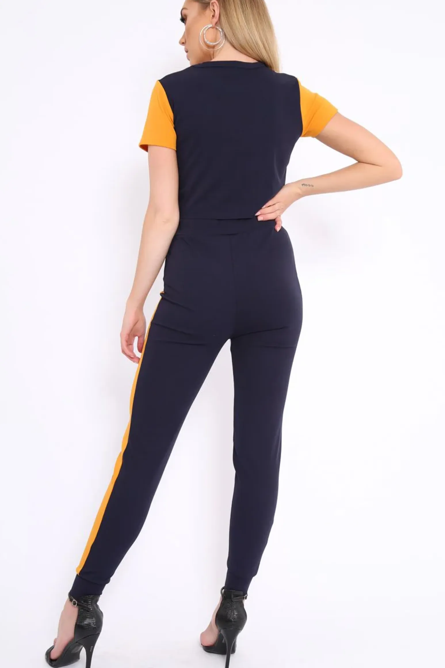 Rebellious Fashion Navy Yellow and White Colour Block Co-ord - Sybil