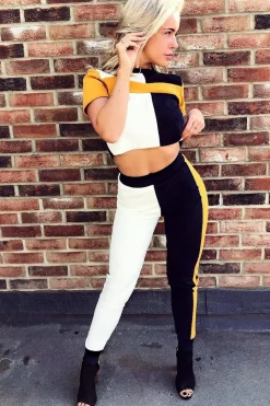 Rebellious Fashion Navy Yellow and White Colour Block Co-ord - Sybil