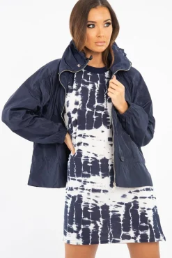 Rebellious Fashion Navy Zip Front Rain Jacket - Idalie