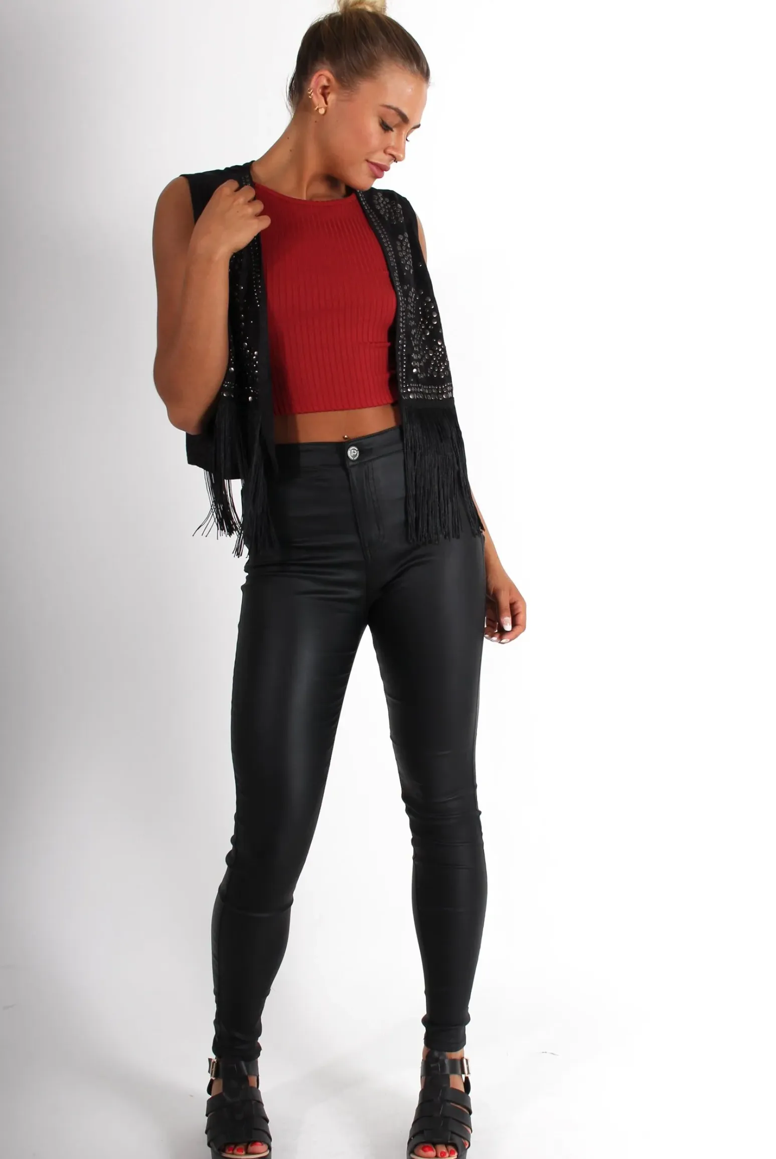 Rebellious Fashion Naya Black Studded Waistcoat