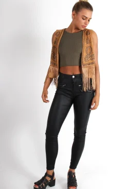Rebellious Fashion Naya Tan Studded Waistcoat