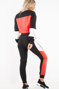 Rebellious Fashion Neon Coral Colour Block Sweatshirt Tracksuit - Kazia