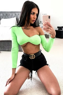 Rebellious Fashion Neon Green Asymmetric Crop Top - Nicki