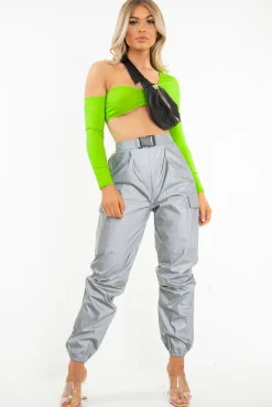 Rebellious Fashion Neon Green Asymmetric Crop Top - Nicki