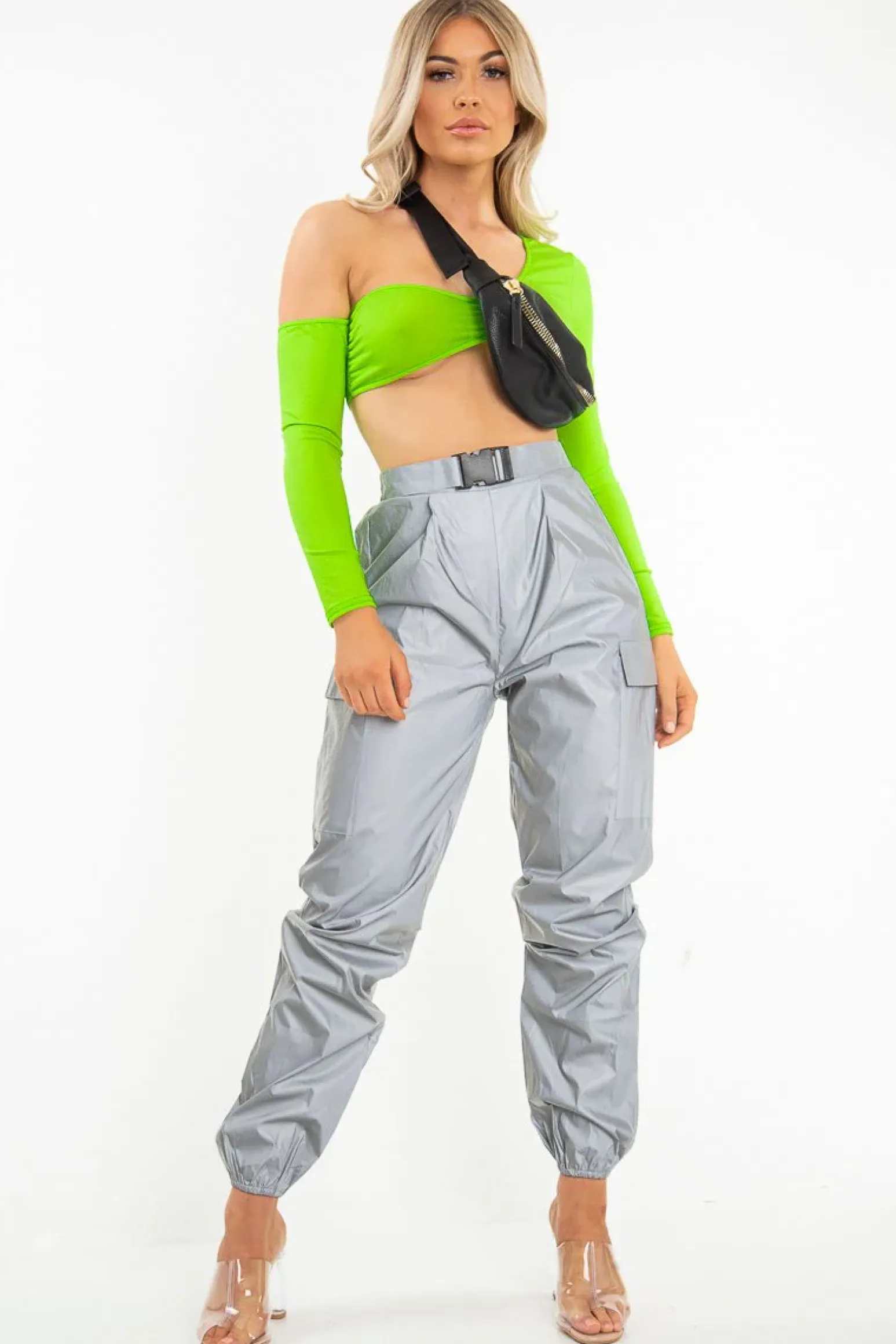 Rebellious Fashion Neon Green Asymmetric Crop Top - Nicki
