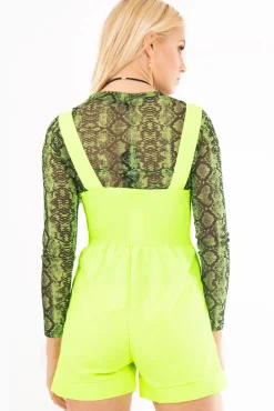 Rebellious Fashion Neon Green Buckle Strap Playsuit - Halo