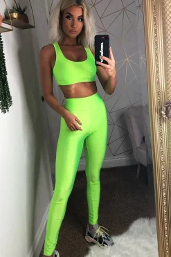 Rebellious Fashion Neon Green Crop Bralet Leggings Co-Ord - Erinn