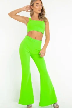 Rebellious Fashion Neon Green Crop Top and Trousers Co-ord Set - Kimmy
