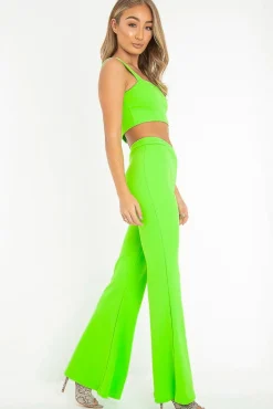 Rebellious Fashion Neon Green Crop Top and Trousers Co-ord Set - Kimmy