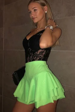 Rebellious Fashion Neon Green Faux Croc Frill High Waist Shorts - Pixie