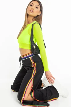 Rebellious Fashion Neon Green Mesh Long Sleeve Crop Top - Presley