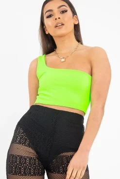Rebellious Fashion Neon Green One Shouldered Crop Top - Kamri