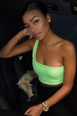 Rebellious Fashion Neon Green One Shouldered Crop Top - Kamri