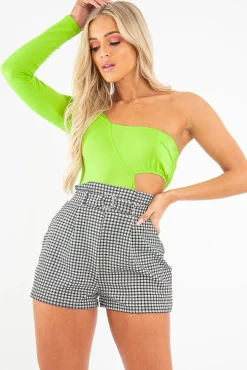 Rebellious Fashion Neon Green One Sleeve Cut Out Bodysuit - Lyana