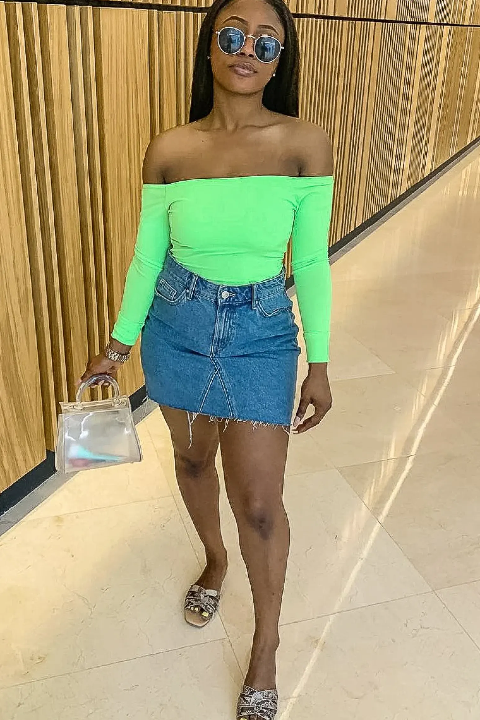 Rebellious Fashion Neon Green Ribbed Square Neck Bodysuit - Alysha