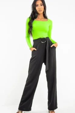 Rebellious Fashion Neon Green Ribbed Square Neck Bodysuit - Alysha