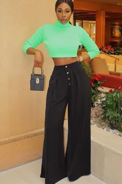 Rebellious Fashion Neon Green Rib Roll Neck Crop Jumper - Hayvin
