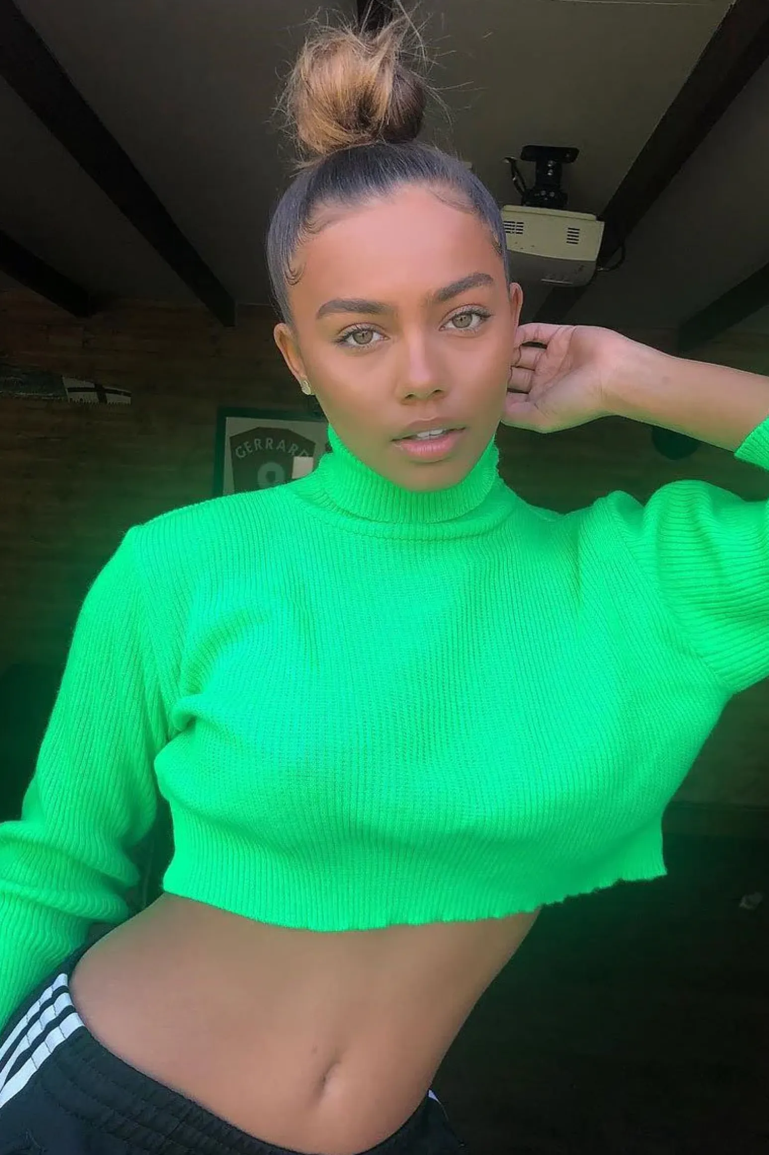 Rebellious Fashion Neon Green Rib Roll Neck Crop Jumper - Hayvin