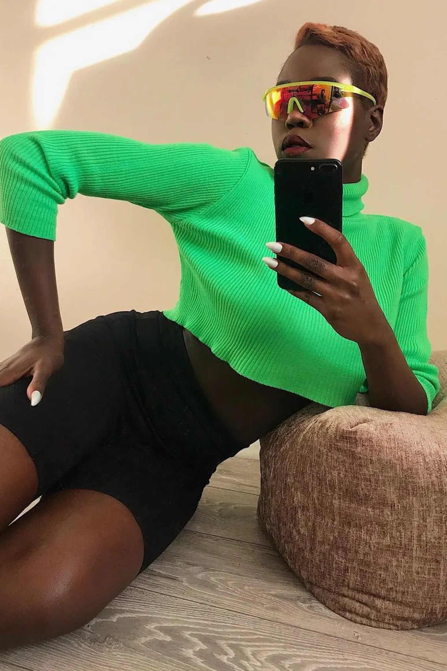 Rebellious Fashion Neon Green Rib Roll Neck Crop Jumper - Hayvin
