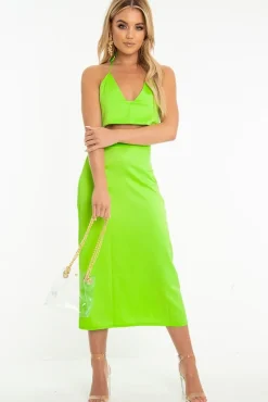 Rebellious Fashion Neon Green Satin Lace Up Plunge Triangle Bralet - Tabby