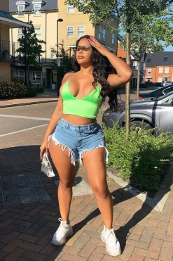 Rebellious Fashion Neon Green Satin Lace Up Plunge Triangle Bralet - Tabby