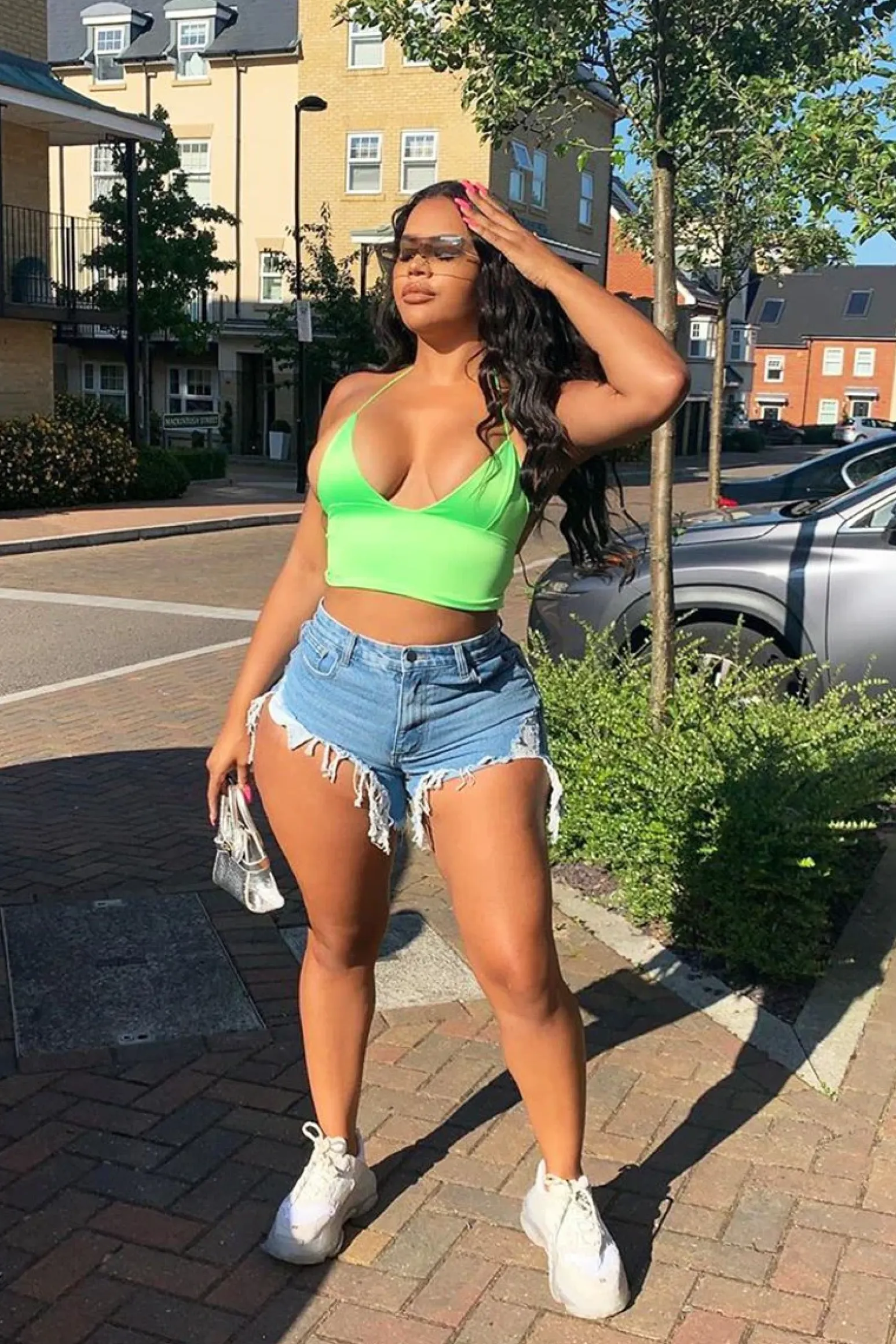Rebellious Fashion Neon Green Satin Lace Up Plunge Triangle Bralet - Tabby
