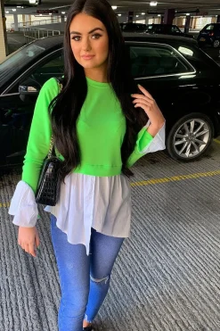 Rebellious Fashion Neon Green Shirt Insert Crew Neck Jumper - Kamilla